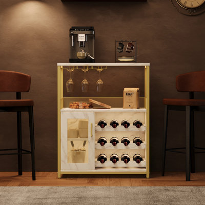 Armoire à vin à 3 niveaux Vintage - Buffet petit avec tablettes réglables, porte-verres, porte grillagée et déflecteur - Rangement polyvalent pour la cuisine, la salle à manger ou le salon