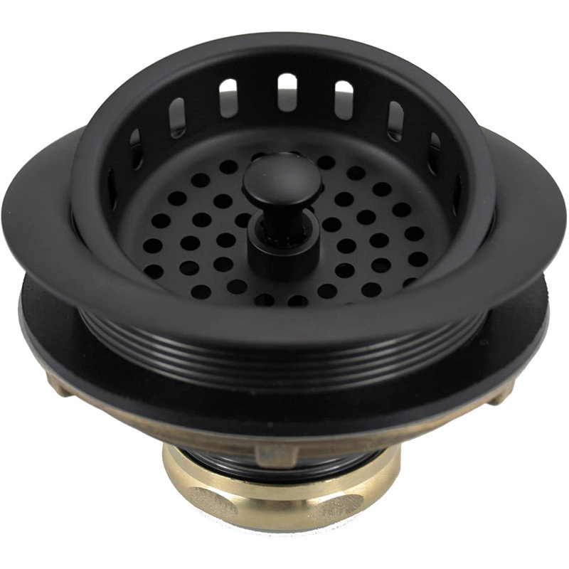 Kitchen Sink Basket Strainer with Waste Disposal Flange and Stopper Set, Powdercoated Flat Black