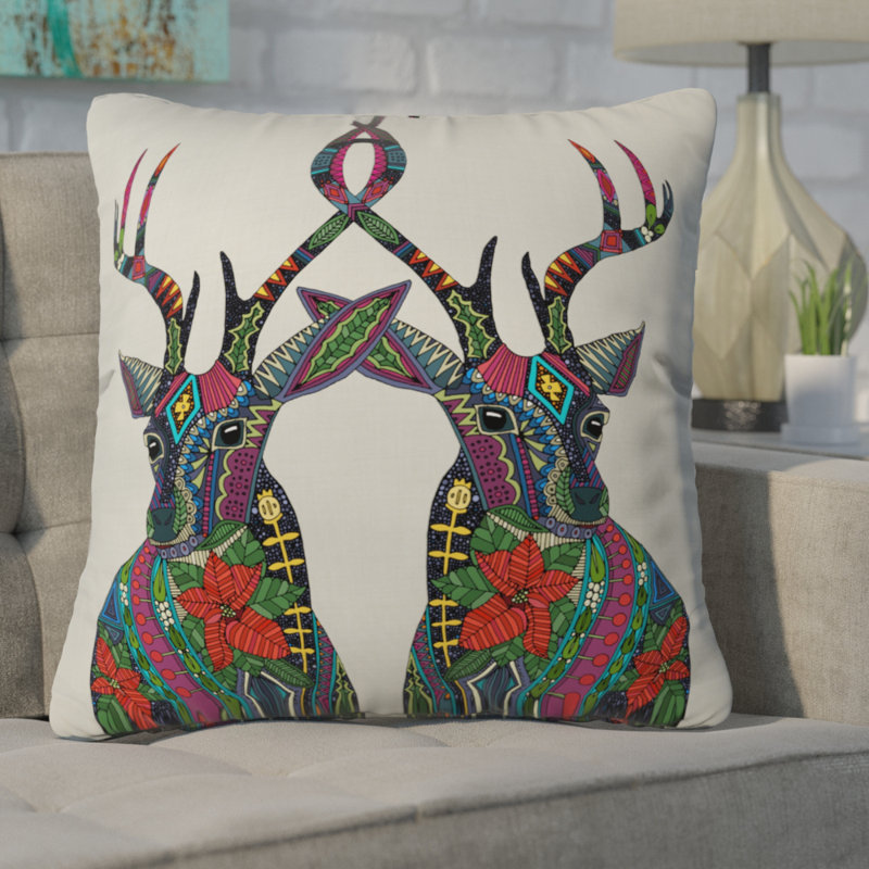 Sharon Turner Poinsettia Deer Throw Pillow, 16" x 16"
