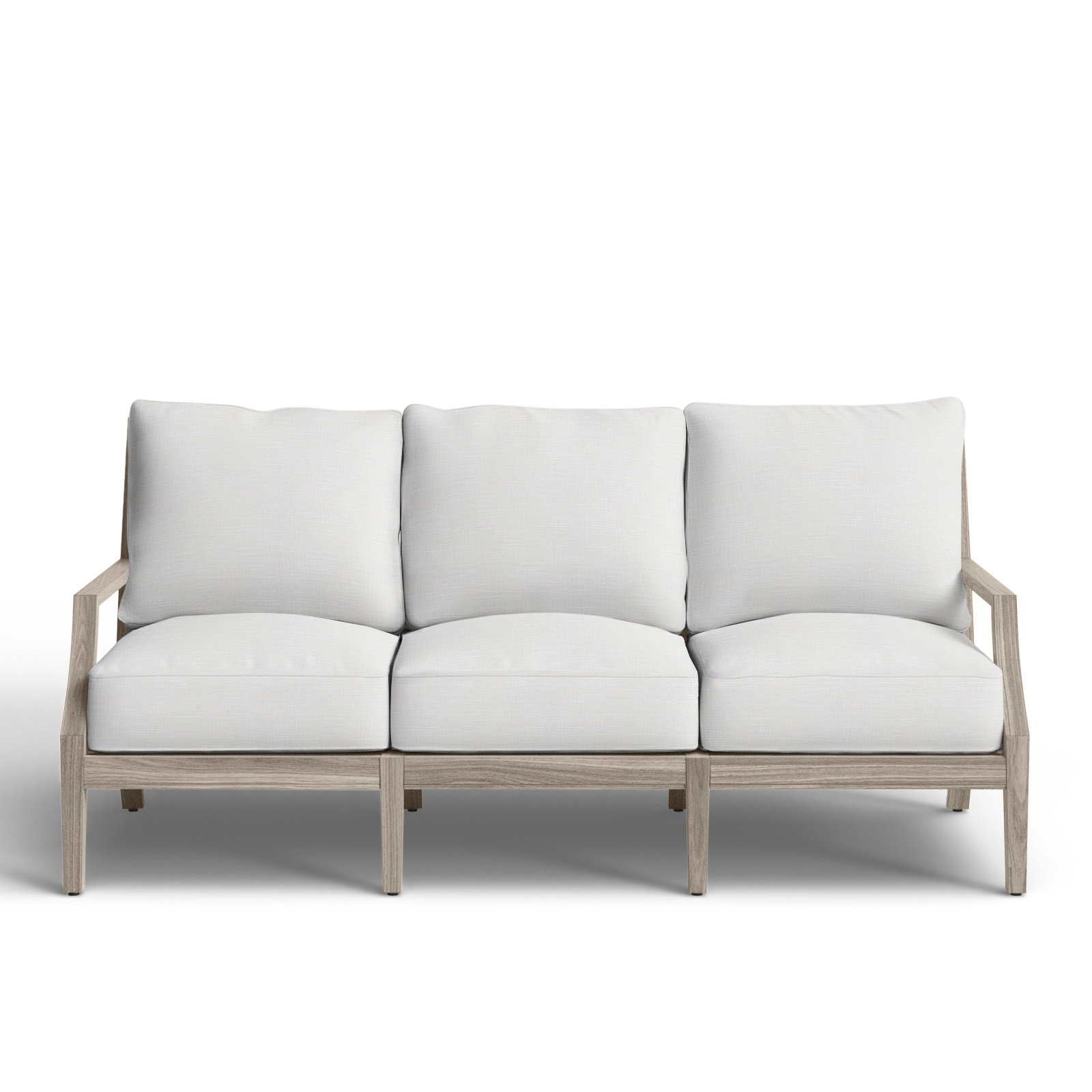 Haley Teak Patio Sofa with Cushions, Oyster Teak, Rollo Lace InsideOut® Linen, No welt + Standard fill