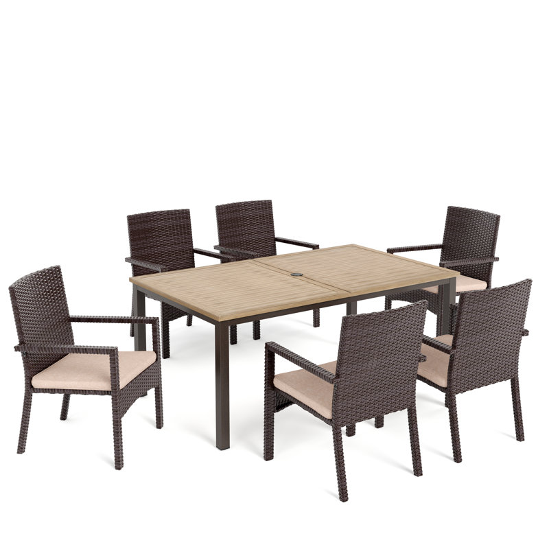 Leonard 6 - Person Patio Dining Set with Extendable Rectangular Table , Cushions Included