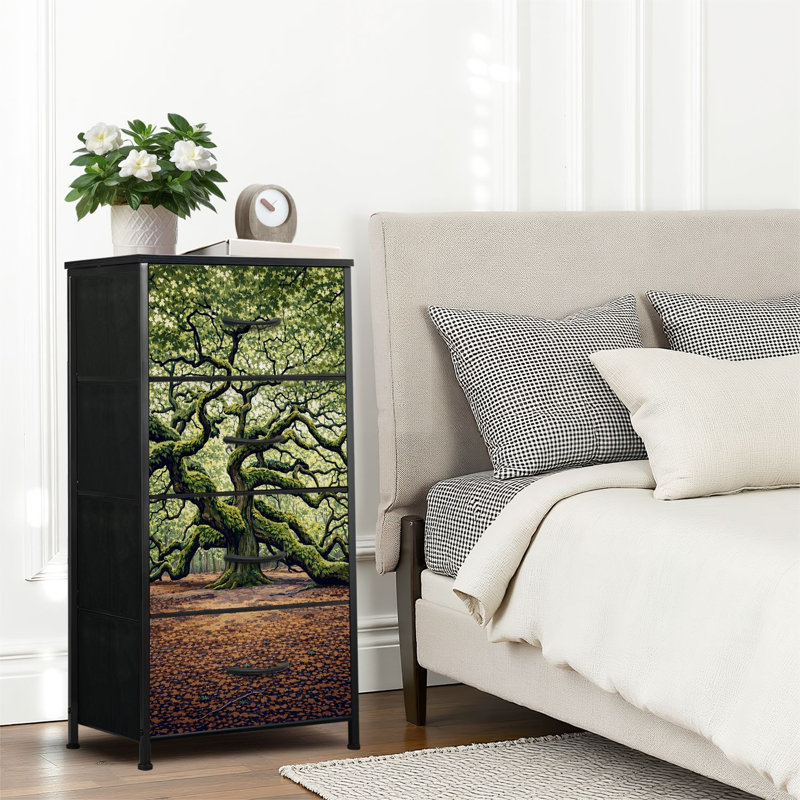 4 Drawer Dresser for Bedroom, Narrow Chest of Drawers, Wooden Top and Study Iron Frame 18"x37.5"-(WxH)