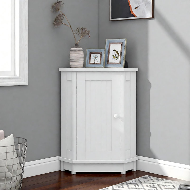 Armoire de rangement en coin blanche avec plateau réglable, Blanc