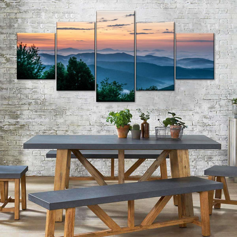 Blue Ridge Mountains, impression d'art sur toile 5 pièces, H 42 po x l 92 po x P 1 po
