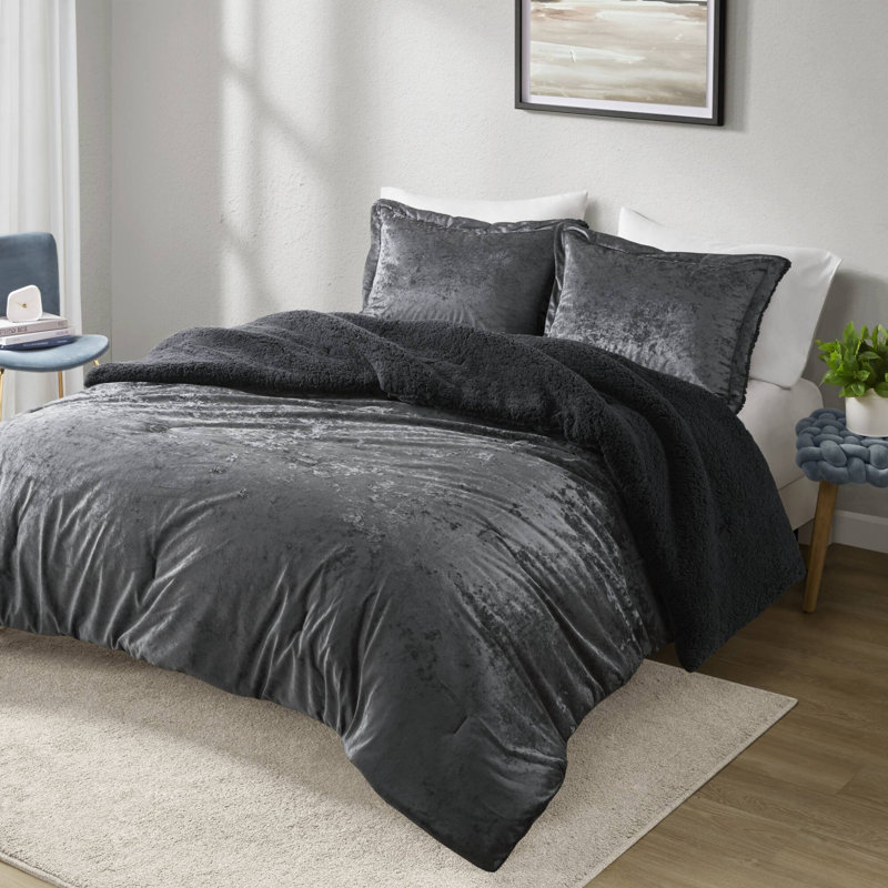 Ensembles de literie doux, Édredon pour grand lit + 2 taies décoratives, Gris anthracite