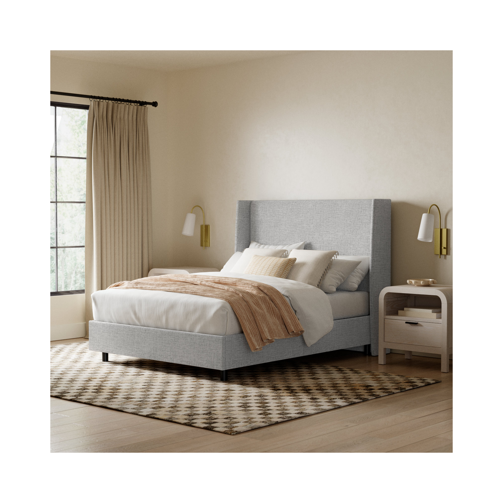 Tilly Upholstered Bed, Zuma Pumice Textured Linen, King