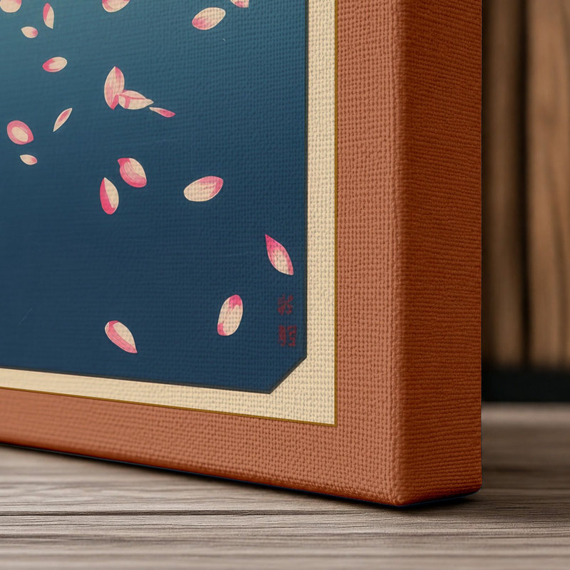 Moonlit Cherry Blossom Japandi - Wrapped Canvas, 18x12 - 45.7 x 30.5 cm, Terracotta Border