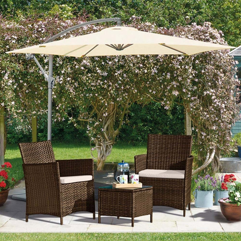 Focht 2 Seater Rattan Effect Conversation Set, Grey, Cream