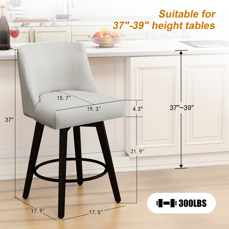 Tabouret de bar et de comptoir pivotant à 360 ° Novogratz - Structure en bois massif (ensemble de 3), Blanc