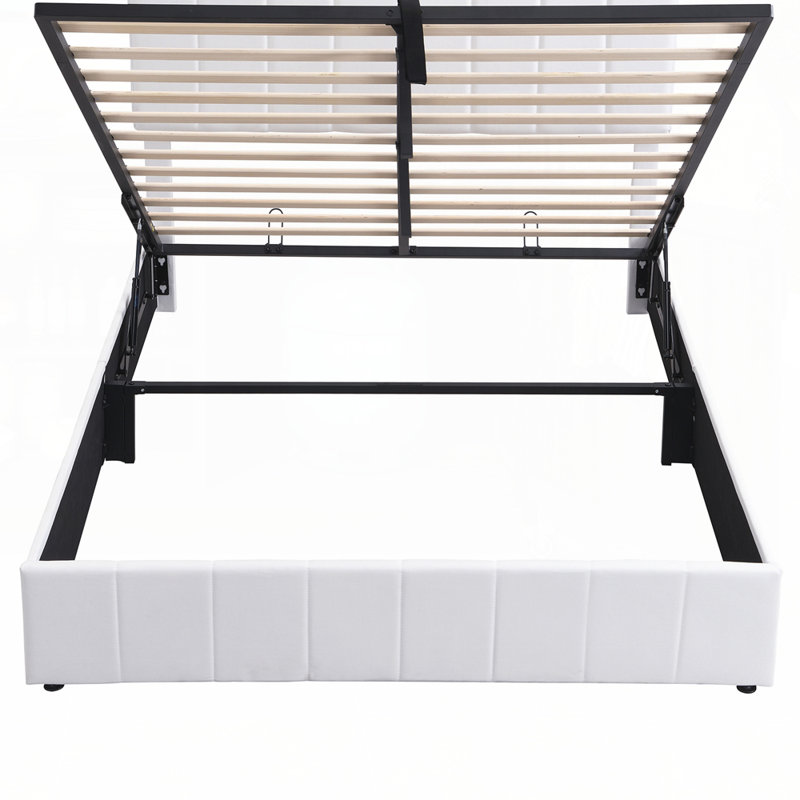 Lit plateforme tapissier avec rangement hydraulique, conception élégante et fabrication robuste pour les chambres modernes