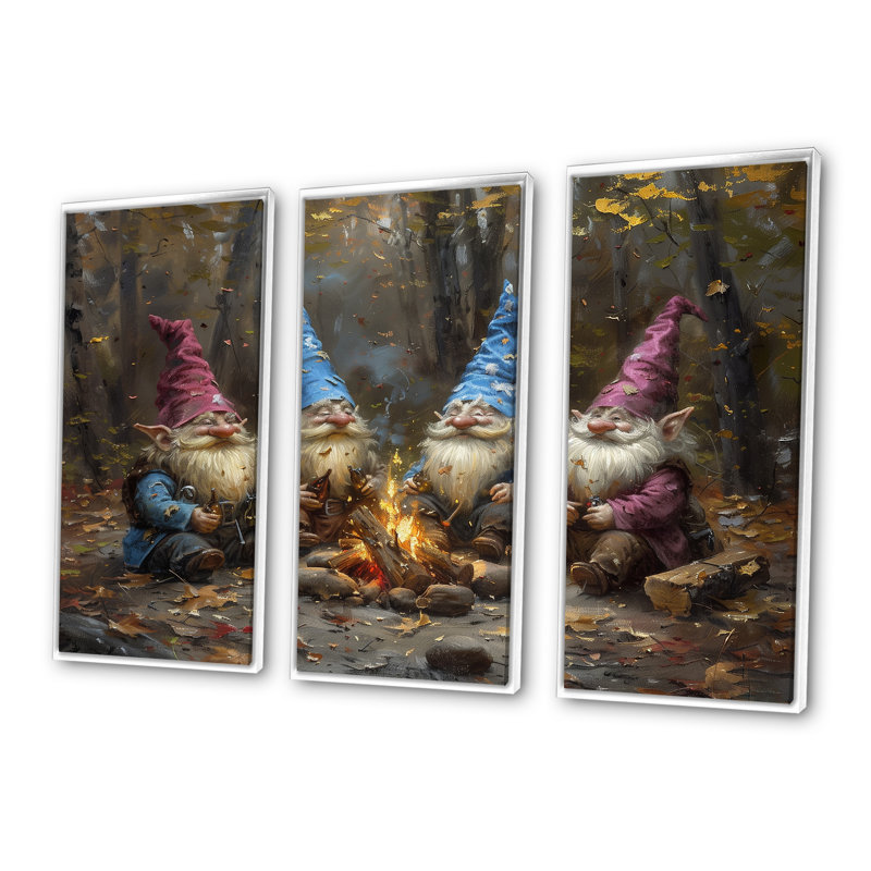 Ensemble de salon gnome d'automne, Toile encadrée flottée blanche, H 40 po x l 60 po x P 1 po