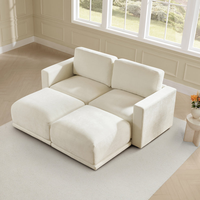 Libbna 4-PC Italian Design 81.9'' W Linen Upholstered Sectional with Ottomans