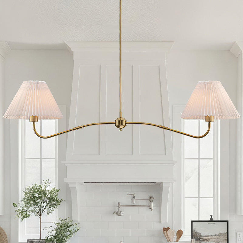 2-light Linear Pleated Fabric Pendant Light, Gold