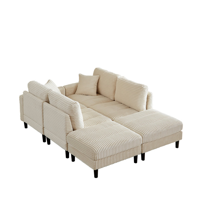 Canapé modulaire surdimensionné en U avec canapé en velours côtelé et canapé modulaire avec 2 coussins et deux pieds en plastique
