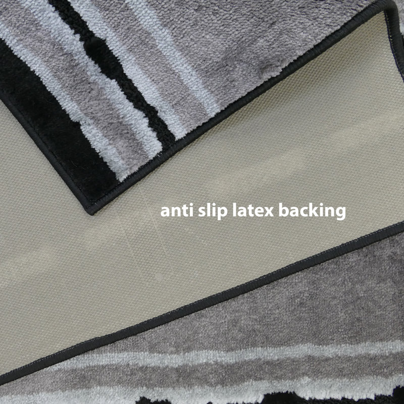 Custom Size Washable Medium Profile Anti-Slip Dot Bordered Gray Design Rug, Runner 2'2" x 5'