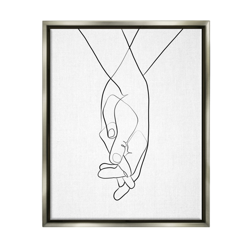 Mains entrelacées, geste romantique sur toile tendue par Ros Ruseva, H 21 po x l 17 po x P 1,7 po, Cadre flottant gris lustré