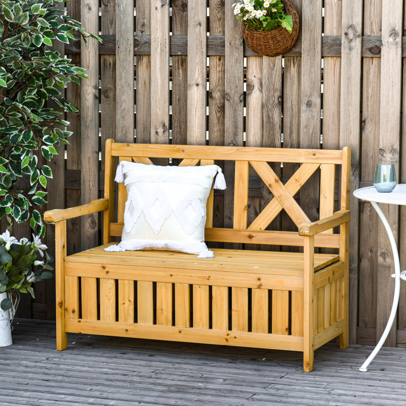 Banc de patio en bois avec boîte de rangement, Jaune