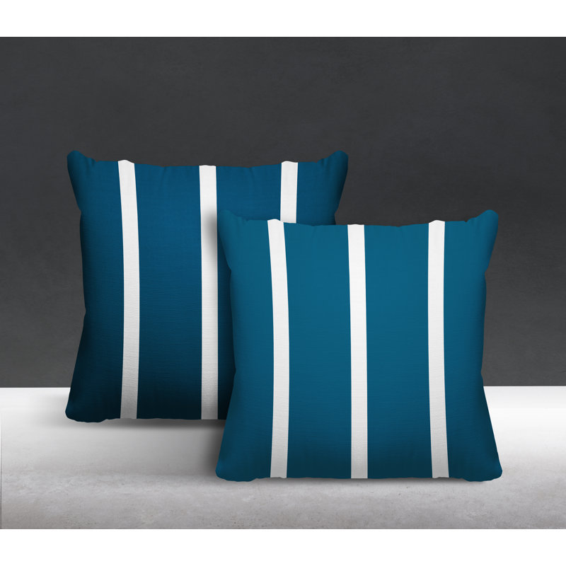  Coussin décoratif intérieur / extérieur à rayures, L 15 po x H 15 po, Turquoise