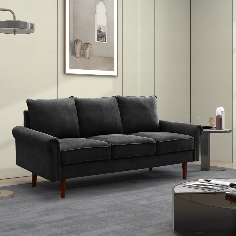 Upholstered 74.02'' Sofa, Black Polyester