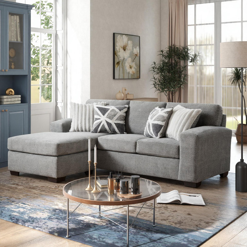 Canapé-lit rond en forme de L avec repose-pieds flottant gris rond Roundhill Furniture Arden