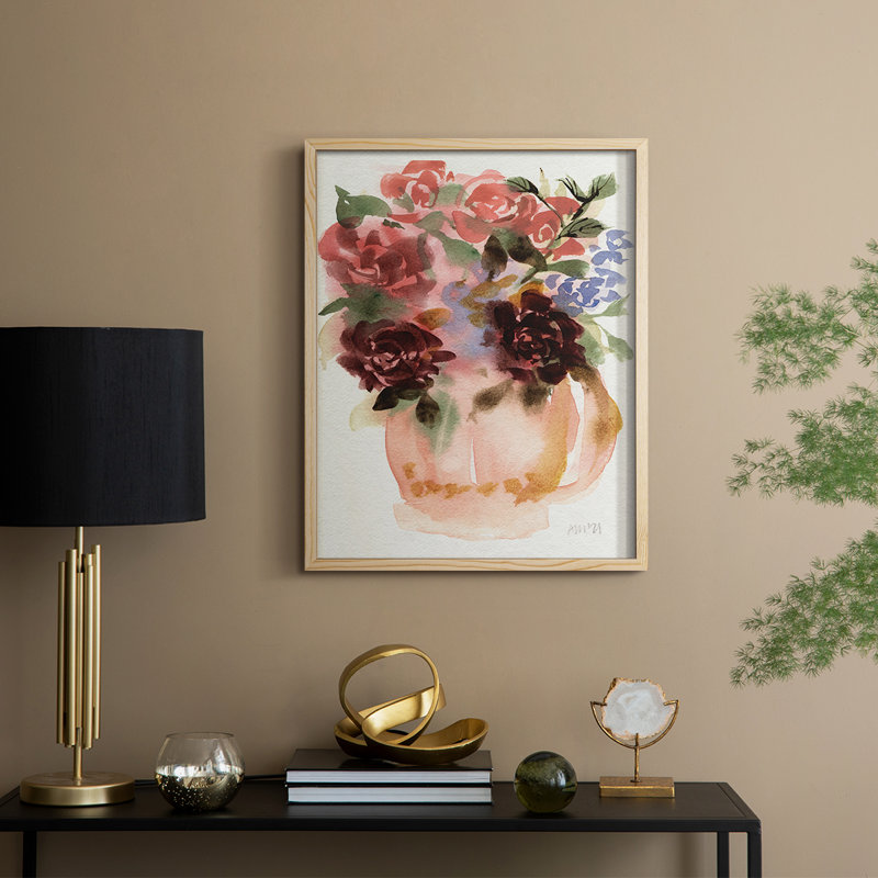 Mauve Bouquet in Teapot I Framed Print - Solid Wood, Naturel, H 11 po x l 9 po