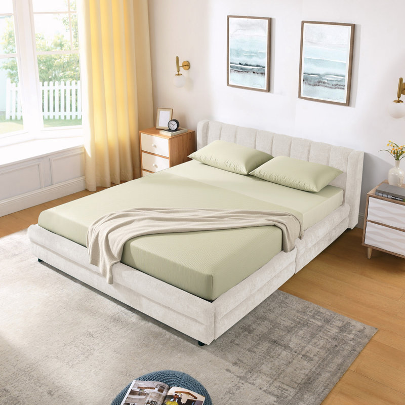 Base de lit tapissier grand, Beige