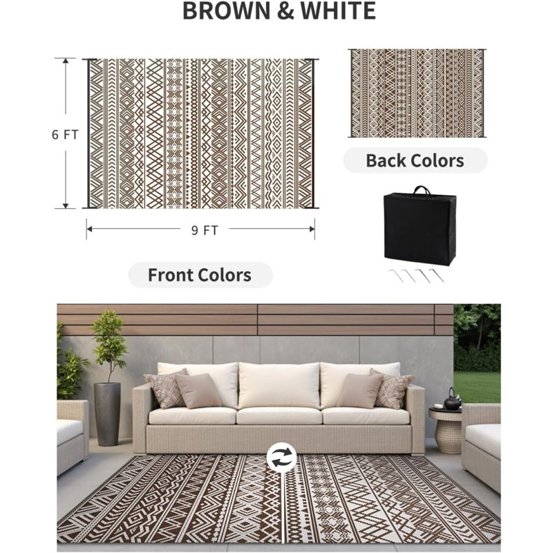Tapis d'extérieur imperméable à l'eau pour l'extérieur, Rectangle 6 pi x 9 pi