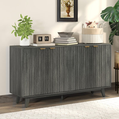 Fluted Sideboard Buffet Cabinet, 55" Modern Accent Console Cabinet with 4 Doors, 2 Adjustable Shelves and 5 Wood Legs\