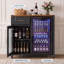 Meuble-bar à café avec mini-frigo, tiroir et façade cannelée – Station de boissons compacte pour la maison avec porte en acrylique noir et plateau en bois-243158098