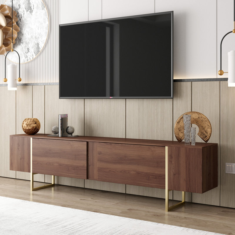 Tv Stand 71” With Gold Legs, Walnut