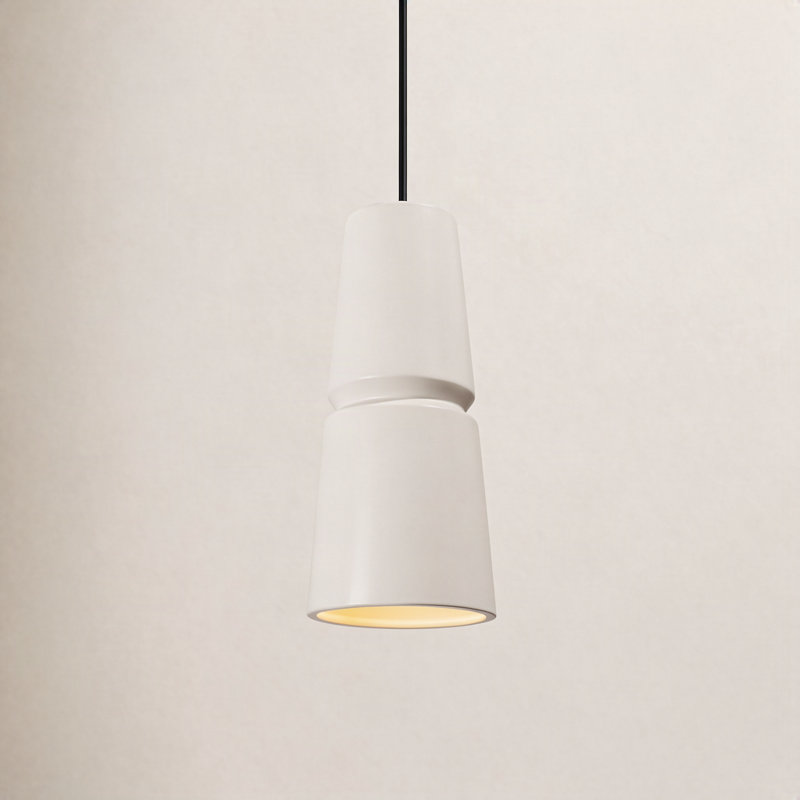 Logan 1-Light Dimmable Ceramic Cone Pendant, Brushed Nickel, Matte White, 18" H x 8" W x 8" D