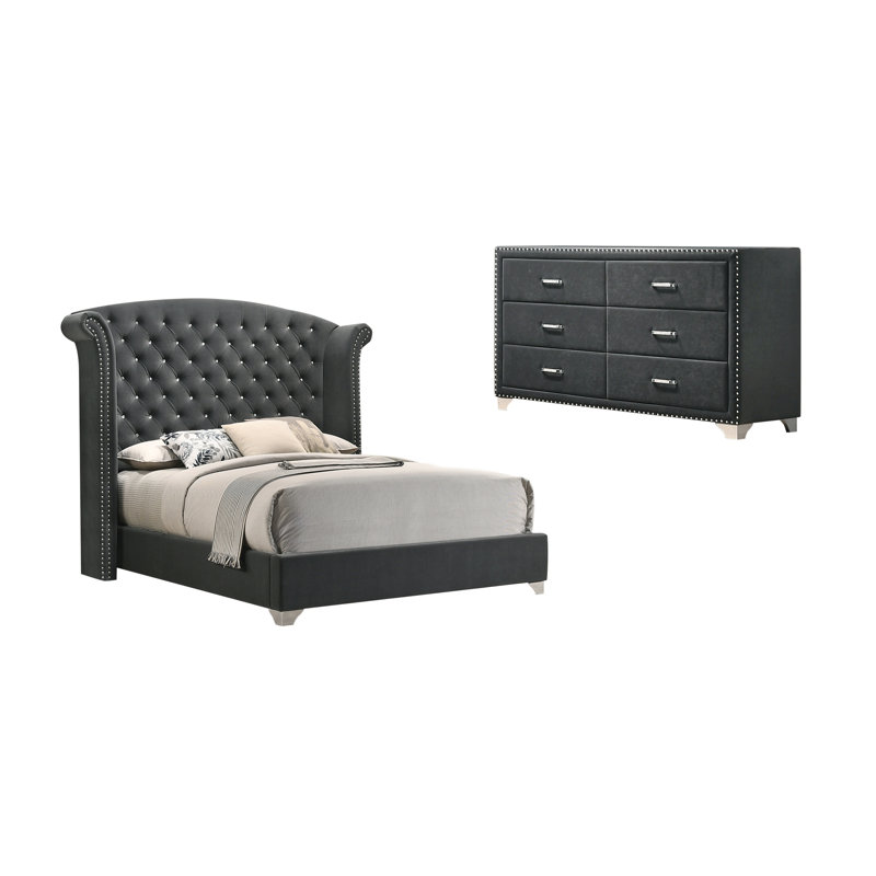 Ensemble de chambre avec grand lit 2 pièces avec commode Myo Grey