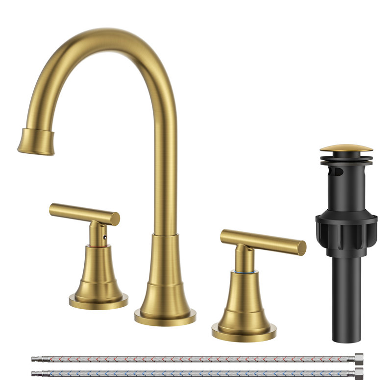Widespread 2-handle Bathroom Faucet With Drain Assembly, Brushed Gold