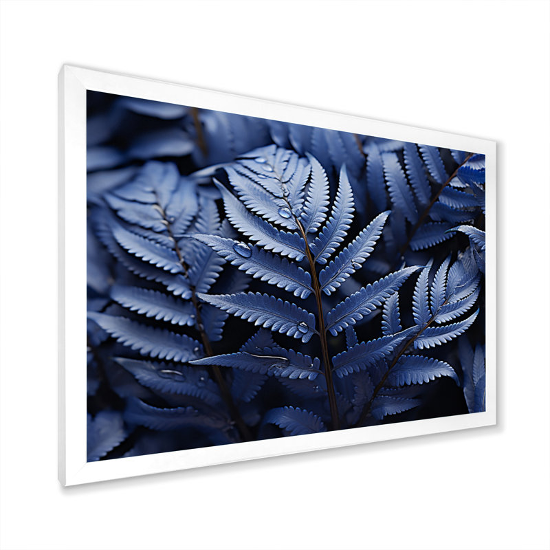 Blue Ferns Indigo Tranquillity I - Print, Cadre simple blanc, H 30 po x l 40 po x P 1,5 po