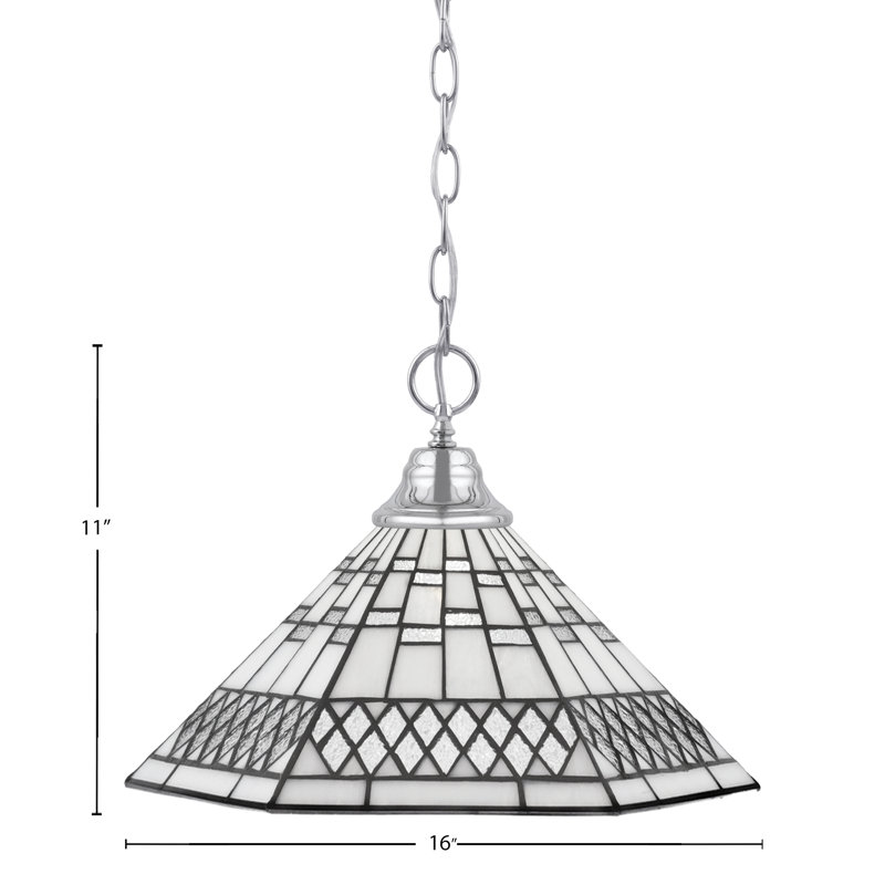 Luminaire suspendu en chaîne Peralta, fini chrome avec verre d'art étain 16 po