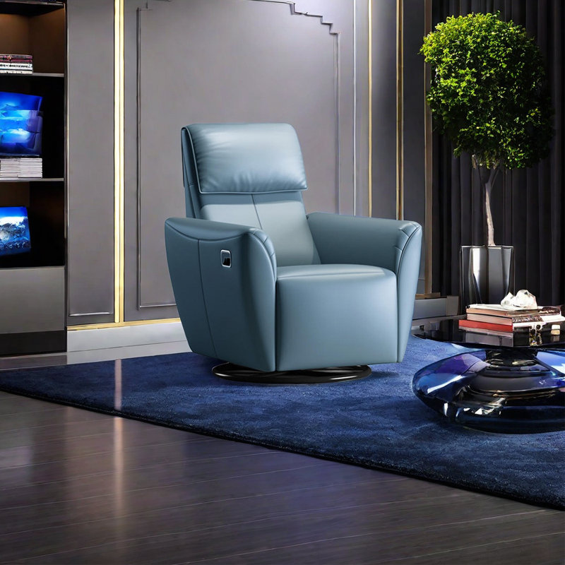 Leahey Faux Leather Recliner, Light Blue Faux Leather