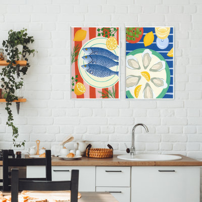 Ensemble de 2 plaques murales à motif de fruits de mer, design par Courtney Haley