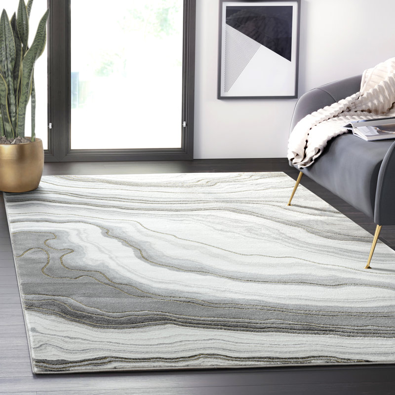 Tapis gris à motif abstrait Miconia, Rectangle 7 pi 9 po x 10 pi 2 po