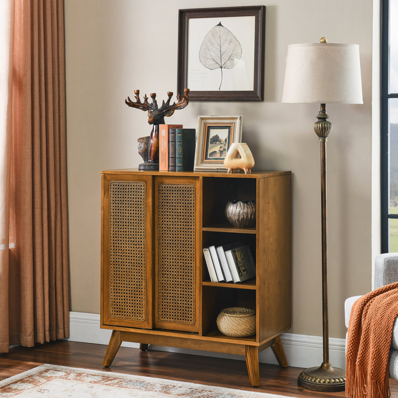 Stylish Cabinet With Adjustable Shelf & Solid Wood Base For Entryway - Tone Elegant Bathroom Feet Storage Hue, Walnut
