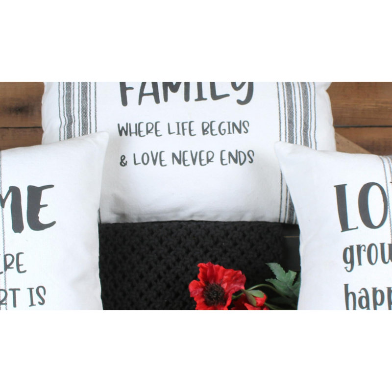 Coton - Coussin décoratif réversible imprimé en coton blanc et noir, Blanc / noir, H 14 po x l 20 po, Rectangle