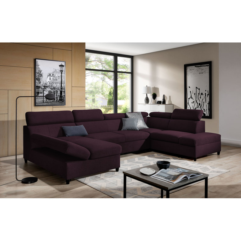 Queenscliff 7 Seater Velvet Sofa Bed, Left Hand Facing, Dark Purple