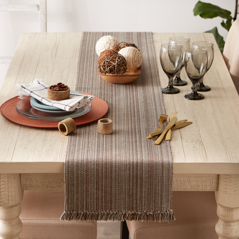 Hidetoshi Striped 100% Cotton Table Runner, Artichoke, 72" x 13"