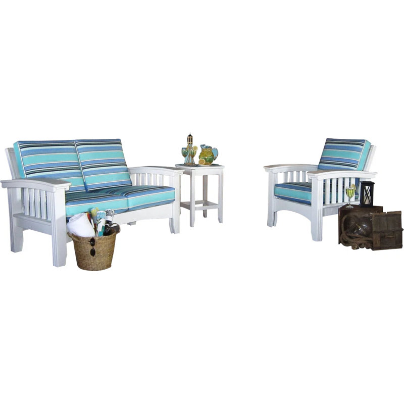 Omar 3 - Person Patio Conversation Set with Cushions, Foster Metallic Stripe, White
