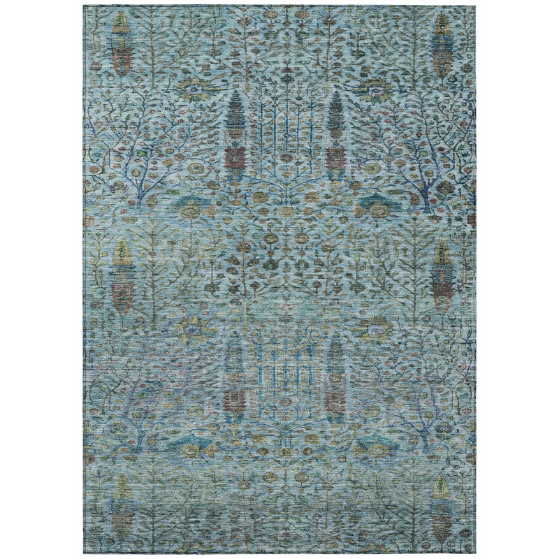 Machine Washable Indoor/Outdoor Xhevrie Teal Rug, Rectangle 10' x 14'