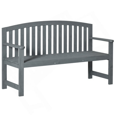 Outsunny 56" Outdoor Wood Bench, 2-Seater Garden Bench With Backrest And Armrest, Patio Bench For Patio, Porch, Poolside, Balcony, Gray