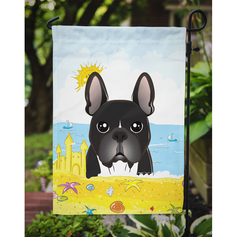 Drapeau de jardin à 2 côtés summer beach, Bouledogue français (noir)