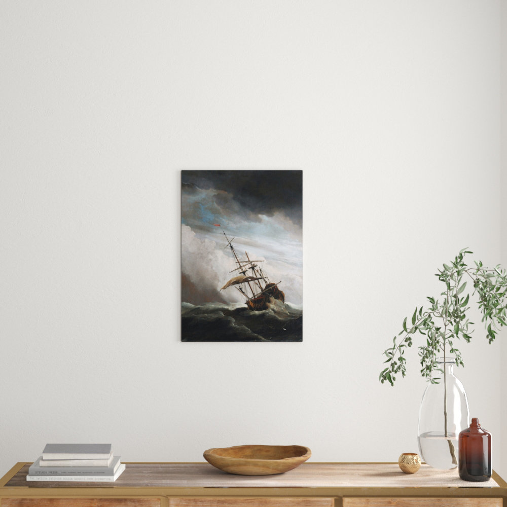 'Raging Storm Ship' by Willem van Willem van de Velde the Younger Painting Print