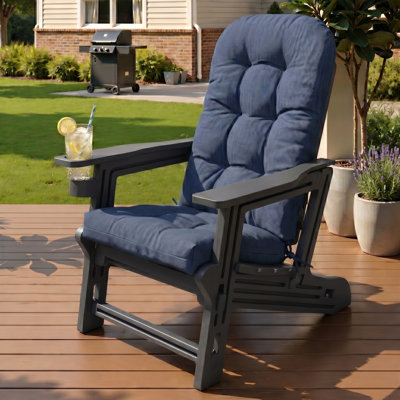 Outdoor HDPE Adirondack Chair Set With Removable Cushions and Cup Holder