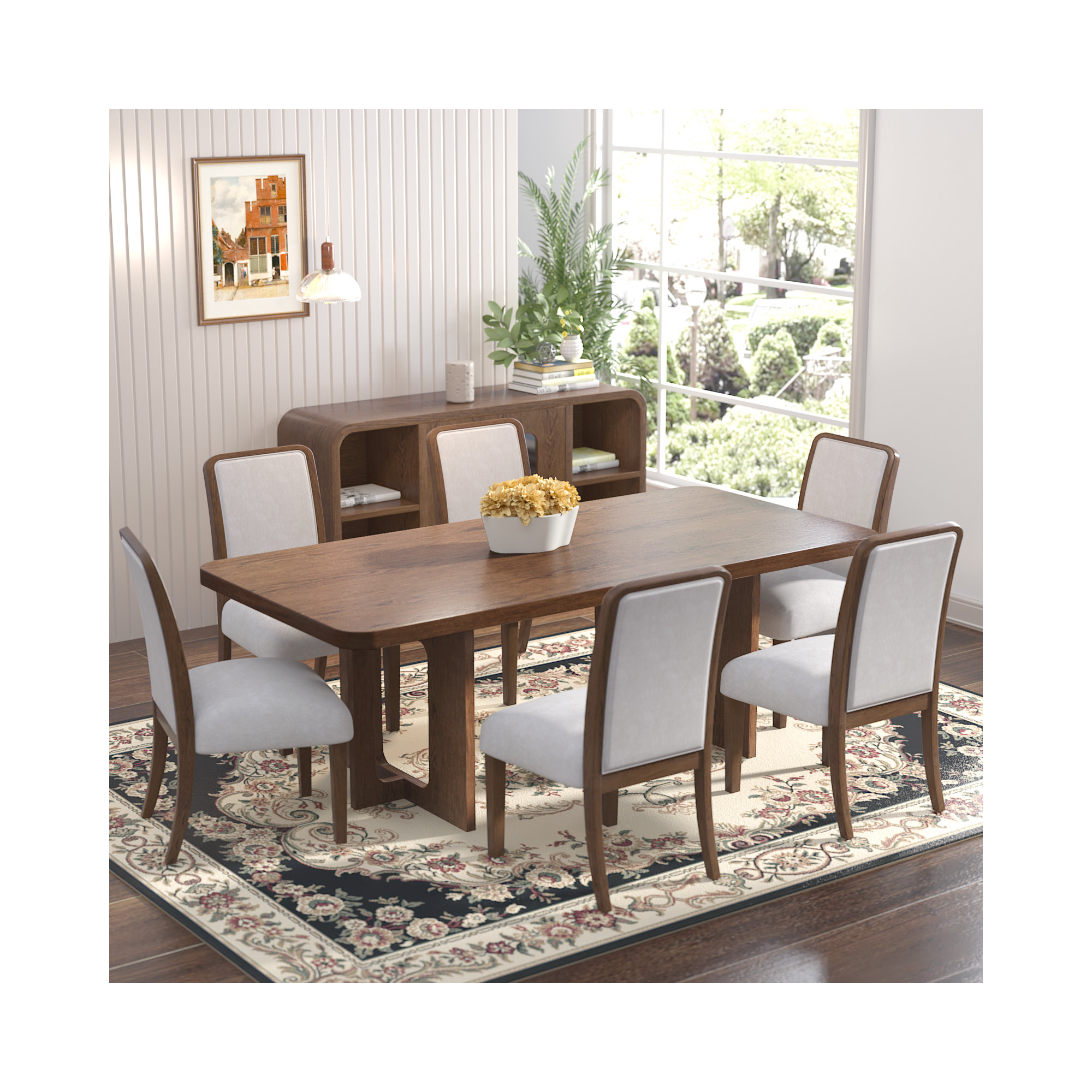 Arkelle 84" Manufactured Wood Trestle Dining Table