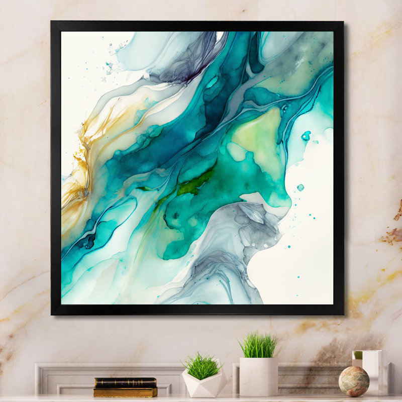 «Tropical Turquoise Joyfulness VI», reproduction sur toile, L 16 po x H 16 po, Toile avec cadre photo noir